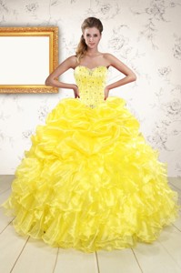 Popular Sweetheart Yellow Quinceanera Dress With Beading