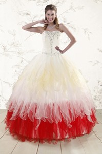 Unique Multi Color Sweetheart Ruffled Quinceanera Dress Wth Beading