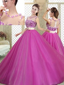 Modern Scoop Sweet 16 Dress With Belt And Appliques