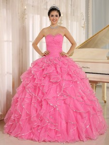 Ruffles And Beaded For Rose Pink Quinceanera Dress Custom Made In Kailua City Hawaii