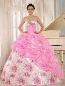 Printing Sweetheart Beaded and Pick-ups For Rose Pink Quinceanera Dress For Custom Made In Kula City