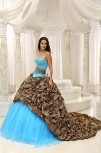 Leopard And Organza Beading Decorate Sweetheart Neckline Exquisite Style Quinceanera Dress