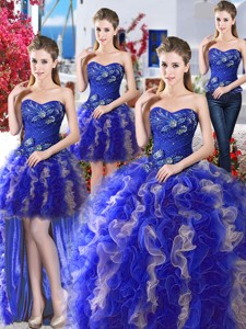 Elegant Royal Blue And Champagne Detachable Sweet 16 Dress With Appliques And Ruffles