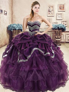 Exquisite Beaded and Pick Ups Purple Quinceanera Dress in Organza
