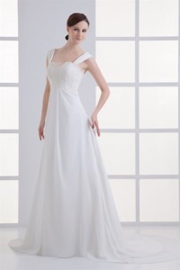 Clasp Handle Court Train Empire Straps Wedding Dress with Lace 