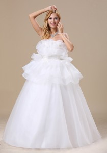 Appliques Decorate Bust Strapless Floor-length Organza Exclusive Style Wedding Dress
