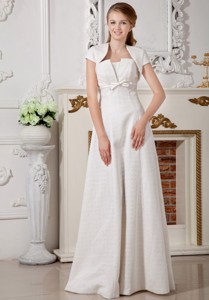 Affordable Empire Strapless Floor-length Special Fabric Belt Wedding Dress 