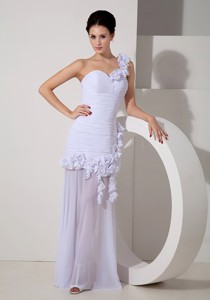 Best Column Detachable One Shoulder Floor-length Chiffon Hand Made Flowers Wedding Dress 