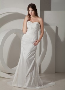 Elegant Column / Sheath Sweetheart Court Train Taffeta Ruched Wedding Dress 