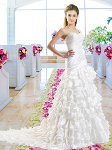 Beautiful One Shoulder Bridal Gowns with Ruffled Layers 