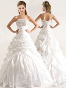 Beautiful A Line Beaded And Ruffled Wedding Dress With Taffeta