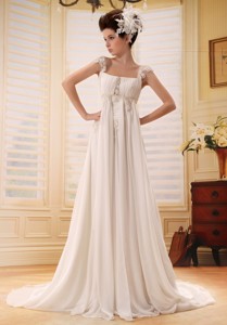 Stylish Empire Straps Wedding Dress With Appliques And Ruch In Wedding Party