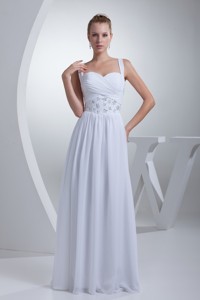 Straps Sweetheart Ruching Bridal Dress with Beading Decorated Waist 