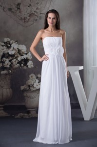 Strapless Long Wedding Dress with Ruched Hand Made Flowers Sash 