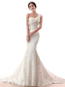 Exquisite Beading And Feather Mermaid White Wedding Dress