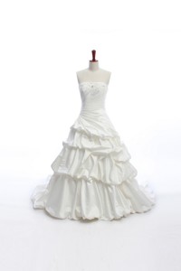 Elegant A Line Strapless Wedding Dress With Pick Ups