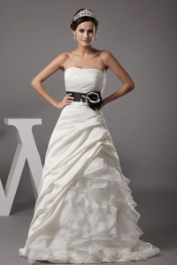 Strapless Ruffles Pick-ups Sash Wedding Dress