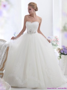 Popular White Sweetheart Wedding Dress With Hand Made Flowers
