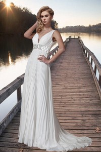 Most Popular Empire Beading Wedding Gowns Dress with Brush Train 