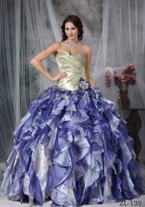 Colorful Ball Gown Sweetheart Floor-length Taffeta and Organza Beading and Ruffles Quinceanea Dress