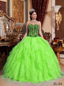Spring Green and Black Sweetheart Embroidery with Beading Quinceanera Dress
