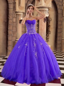 Purple Ball Gown Floor-length Organza Beading Quinceanera Dress