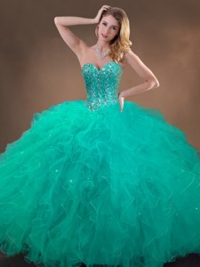 New Arrivals Beaded and Ruffles Quinceanera Gowns in Turquoise