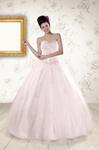 Modest Light Pink Quinceanera Dress With Appliques
