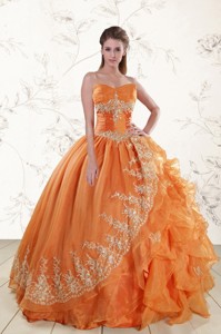 Cheap Strapless Appliques Quinceanera Dress In Orange