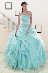 Beading And Ruffles Pretty Quinceanera Dress In Turquoise