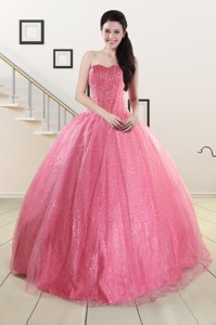 Simple Sweetheart Sequins Quinceanera Dress In Rose Pink