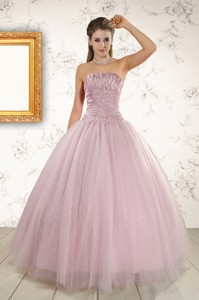 Light Pink Strapless Elegant Sweet 16 Dress With Appliques