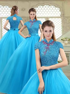 Fashionable High Neck Quinceanera Gowns in Baby Blue