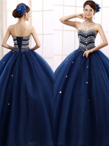 Discount Rhinestoned Really Puffy Quinceanera Dress in Navy Blue