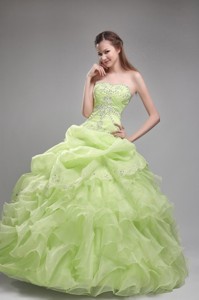 Spring Green Ball Gown Strapless Floor-length Orangza Beading and Ruffles Quinceanera Dress