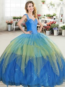 Hot Sale Straps Beaded and Ruffled Layers Quinceanera Dress in Tulle