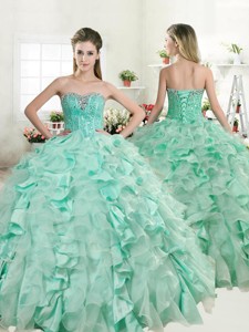 Best Apple Green Quinceanera Dress with Beading and Ruffles for Spring