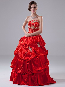 Appliques Taffeta Floor-length Strapless Prom Dress Red