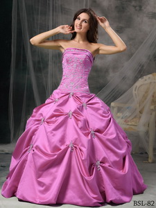 Modest Ball Gown Strapless Floor-length Taffeta Beading Quinceanera Dress