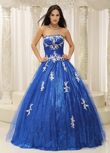 Royal Blue Pron Dress With Appliques Paillette Over Skirt Tulle In New Jersey
