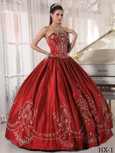 Ball Gown Strapless Floor-length Satin Embroidery Quinceanera Dress
