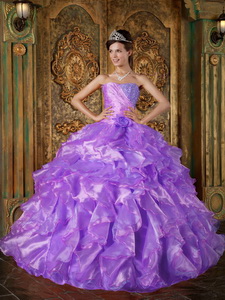 Purple Ball Gown Strapless Floor-length Beading and Ruffles Quinceanera Dress