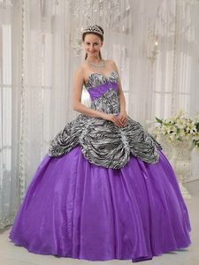 Lavender Ball Gown Sweetheart Floor-length Taffeta and Zebra or Leopard Ruffles Quinceanera Dress