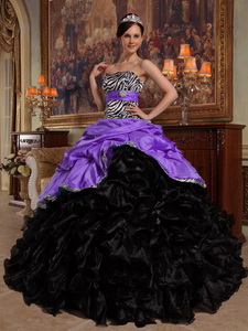 Purple and Black Ball Gown Sweetheart Floor-length Pick-ups Taffeta and Organza Quinceanera Dress