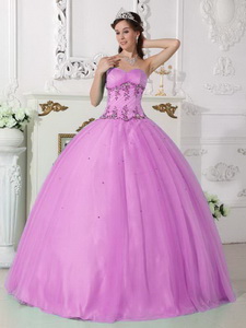 Lavender Ball Gown Sweetheart Floor-length Tulle and Taffeta Beading Quinceanera Dress