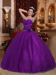 Purple Ball Gown Sweetheart Floor-length Tulle Beading Quinceanera Dress