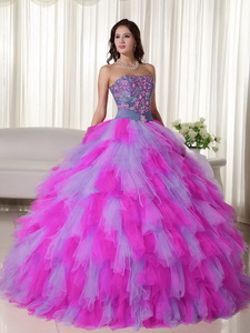 Multi-color Ball Gown Strapless Floor-length Tulle Appliques Quinceanera Dress