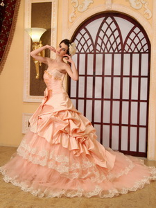 Lace Beading Princess Sweetheart Organza Cathedral Train Wedding Dress