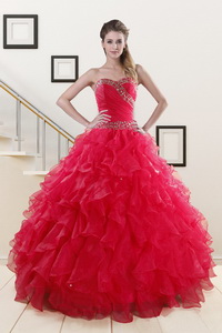 Pretty Sweetheart Ball Gown Sweet 16 Dress In Coral Red