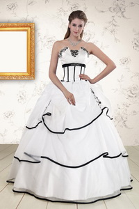Cheap White And Black Quinceanera Dress With Beading